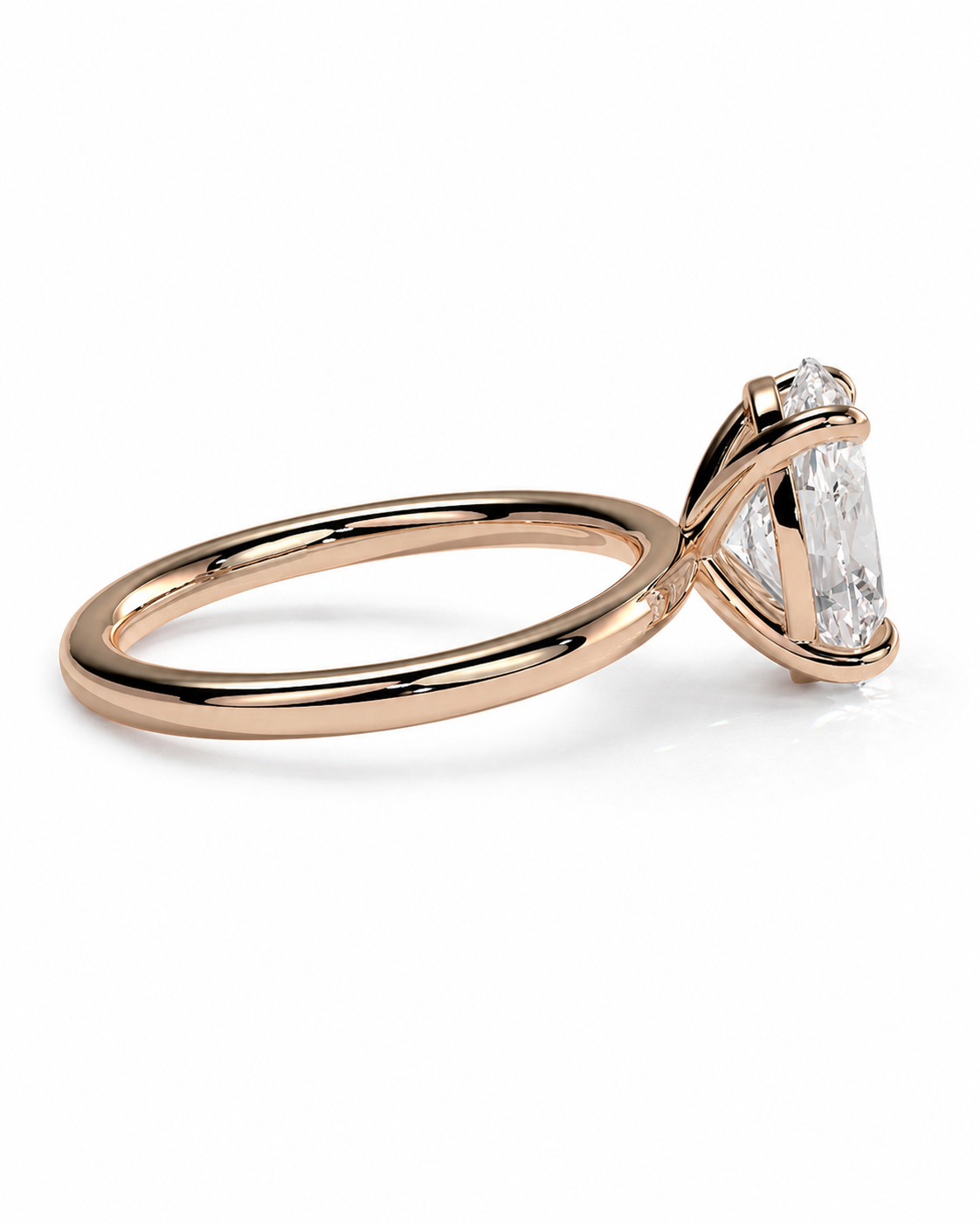 color_10K_RG, color_14K_RG &&A rose gold solitaire engagement ring featuring a large emerald-cut clear center stone in a four-prong setting, shown on a clean white background.