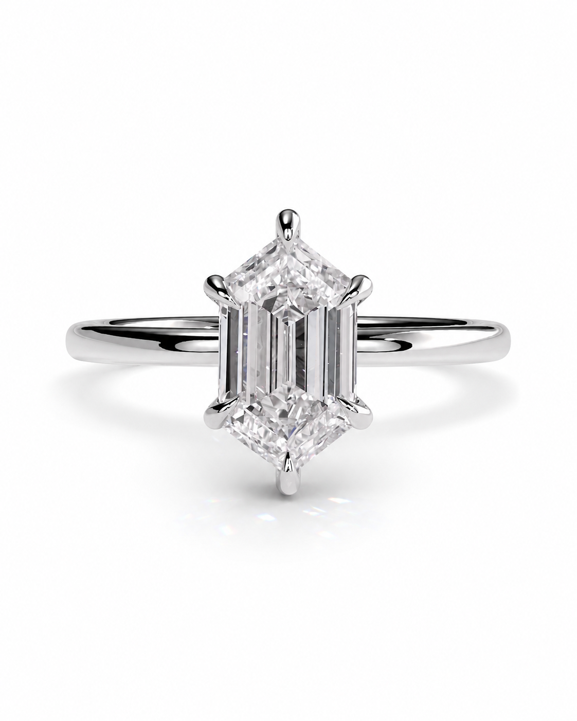 color_925_SIL,color_935_ARG,color_10K_WG, color_14K_WG &&A silver-toned diamond ring featuring a central baguette-cut diamond with a smaller marquise-cut diamond set below it, shown on a clean white background.