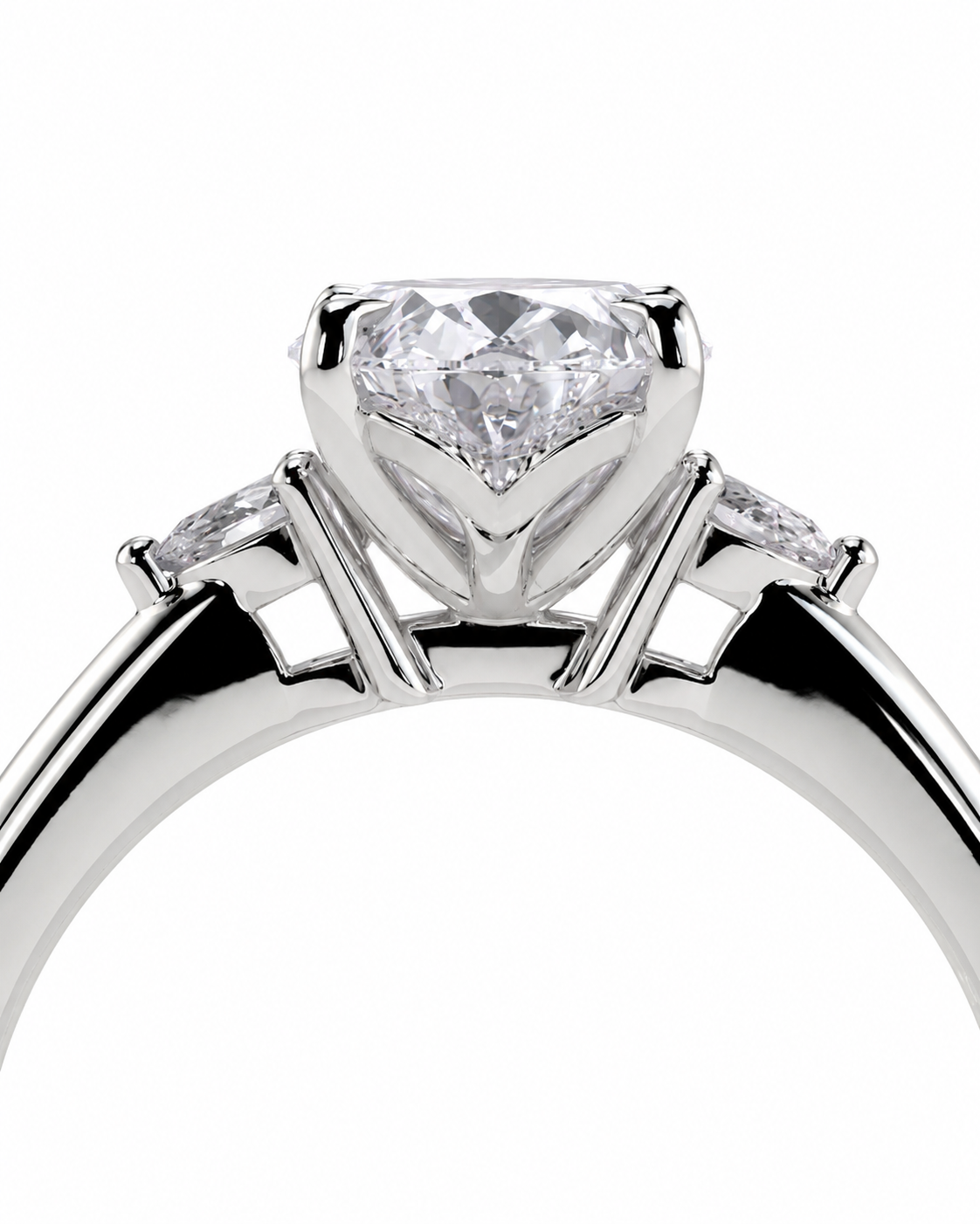 color_925_SIL,color_935_ARG,color_10K_WG, color_14K_WG &&A close-up studio shot of a silver-toned diamond engagement ring with a heart-shaped center stone and small side stones on a white background.
