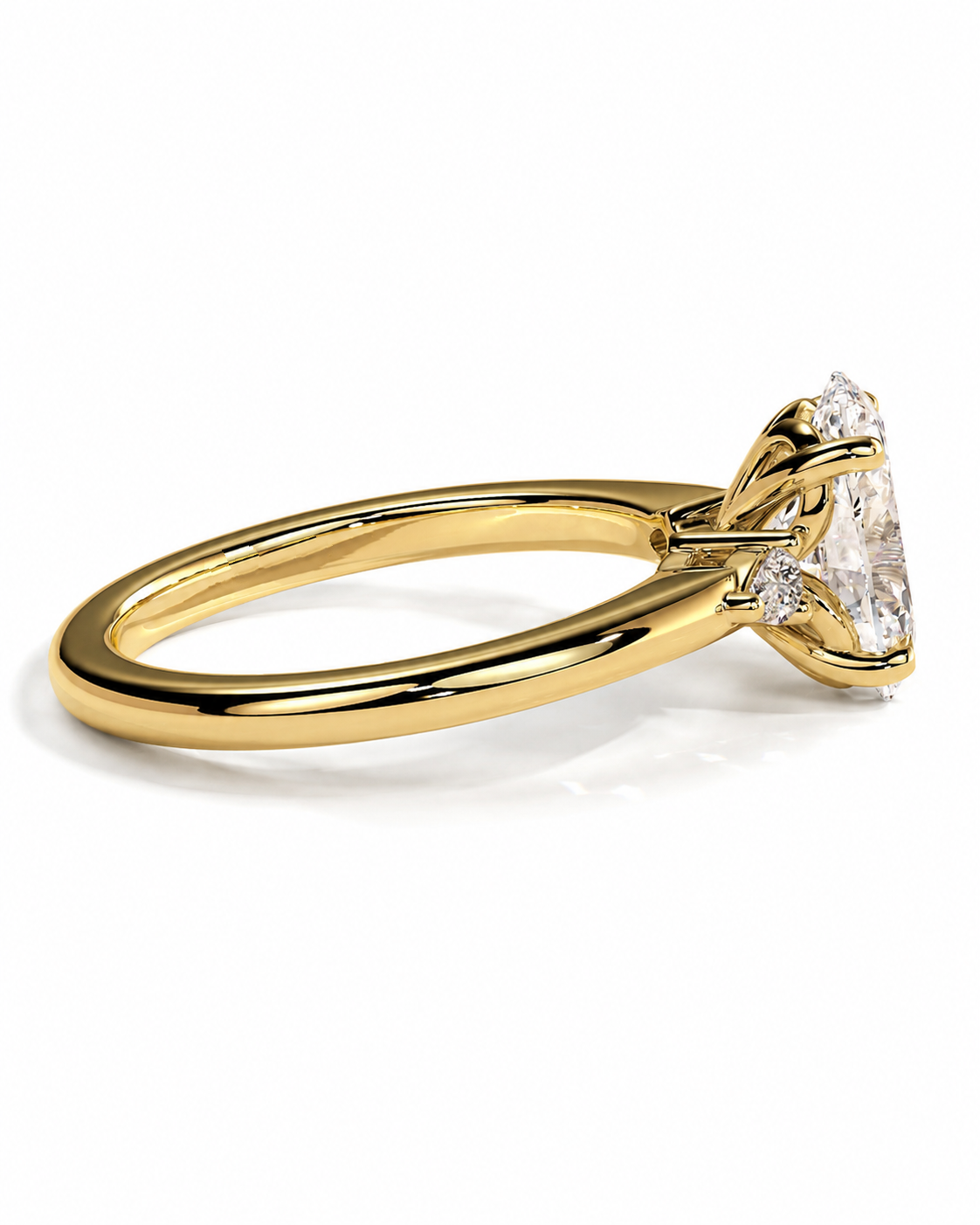 color_10K_YG, color_14K_YG &&A yellow gold solitaire engagement ring with a large oval-cut clear gemstone, shown on a clean white background.