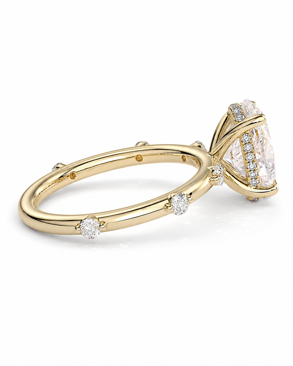 color_10K_YG, color_14K_YG &&A yellow gold diamond ring with a large marquise-cut center stone and smaller round diamonds along the band, shown on a clean white background.