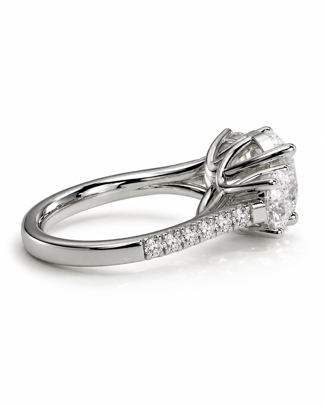 color_925_SIL,color_935_ARG,color_10K_WG, color_14K_WG &&Rose gold diamond ring with a large round-cut center stone and a pave band set with small diamonds, shown on a white background.