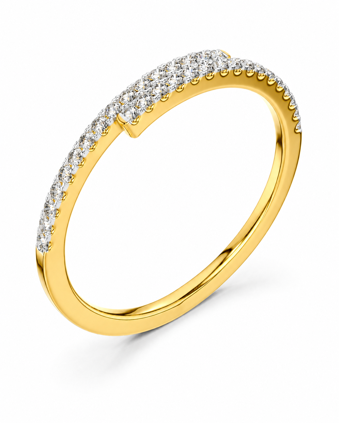 color_10K_YG, color_14K_YG &&A yellow gold ring featuring a curved row of small clear pavé diamonds along the top half of the band, shown on a clean white background.