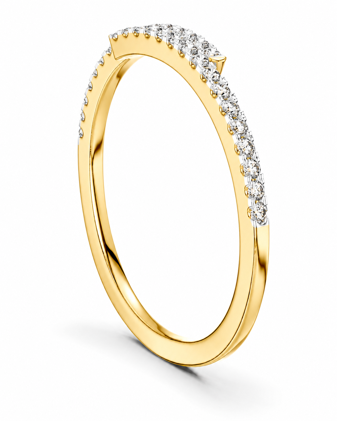 color_10K_YG, color_14K_YG &&A yellow gold ring with a curved row of small clear stones along the outer band, shown on a clean white background.