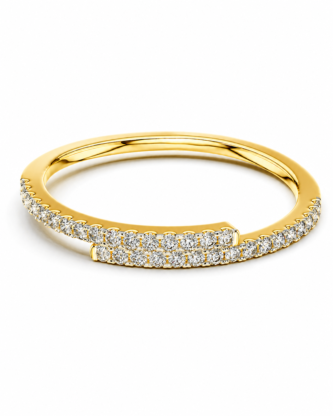 color_10K_YG, color_14K_YG &&A yellow gold open band ring featuring rows of pavé-set clear diamonds on the front, photographed on a clean white background.