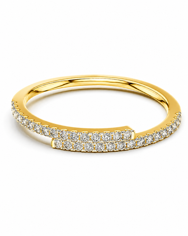color_10K_YG, color_14K_YG &&A yellow gold open band ring featuring rows of pavé-set clear diamonds on the front, photographed on a clean white background.