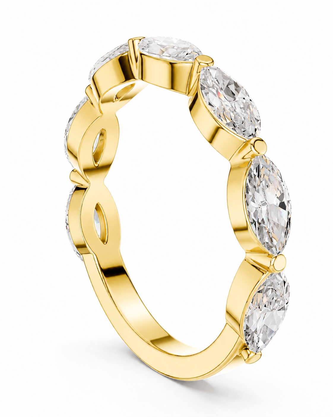 color_10K_YG, color_14K_YG &&A yellow gold eternity ring featuring marquise-cut clear gemstones set in a continuous band, shown on a clean white background.
