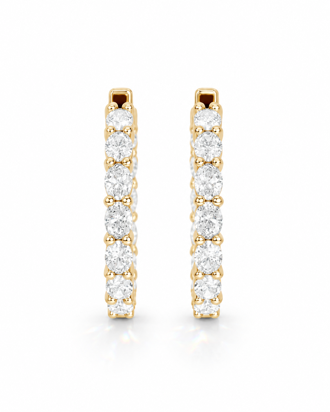 color_10K_YG, color_14K_YG &&A pair of gold huggie hoop earrings set with round-cut diamonds, shown on a clean white background.