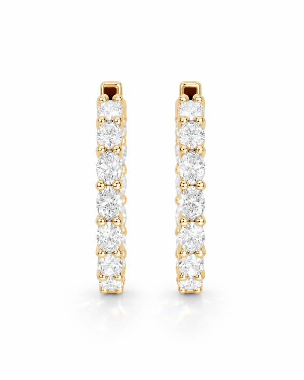 color_10K_YG, color_14K_YG &&A pair of gold huggie hoop earrings set with round-cut diamonds, shown on a clean white background.