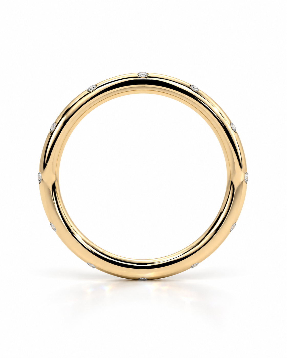color_10K_YG, color_14K_YG &&A 
A polished yellow gold ring with a raised center channel and small inset clear stones spaced around the band, shown on a clean white background.