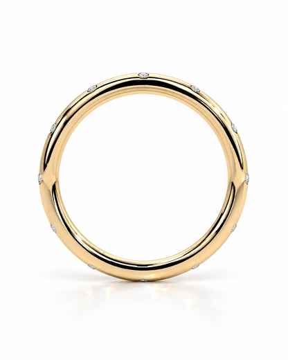color_10K_YG, color_14K_YG &&A 
A polished yellow gold ring with a raised center channel and small inset clear stones spaced around the band, shown on a clean white background.