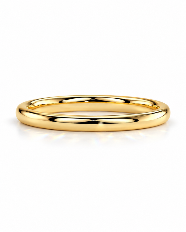 color_10K_YG, color_14K_YG &&A 
A polished yellow gold band ring with a smooth, rounded profile, shown on a clean white background with a soft reflection.