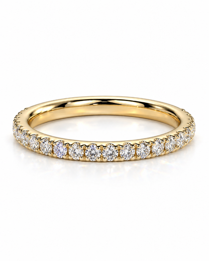 color_10K_YG, color_14K_YG &&A 
A yellow gold eternity ring featuring a continuous row of round brilliant-cut diamonds set in a polished band, shown on a clean white background.