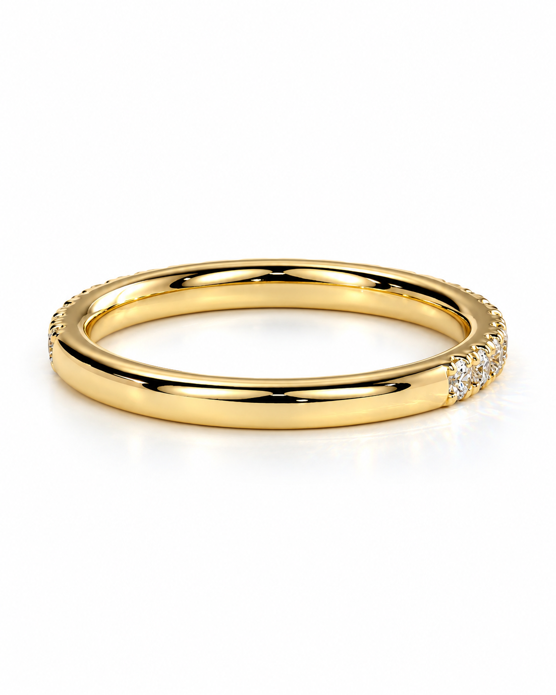 color_10K_YG, color_14K_YG &&A 
A polished yellow gold ring with a pavé diamond accent on one end, shown on a clean white background.