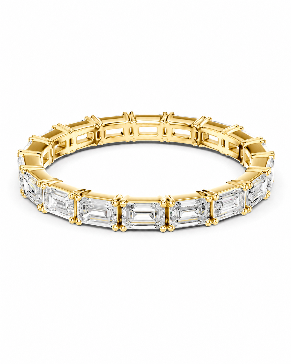 color_10K_YG, color_14K_YG &&A yellow gold eternity-style bracelet featuring baguette-cut clear gemstones, shown on a clean white background.