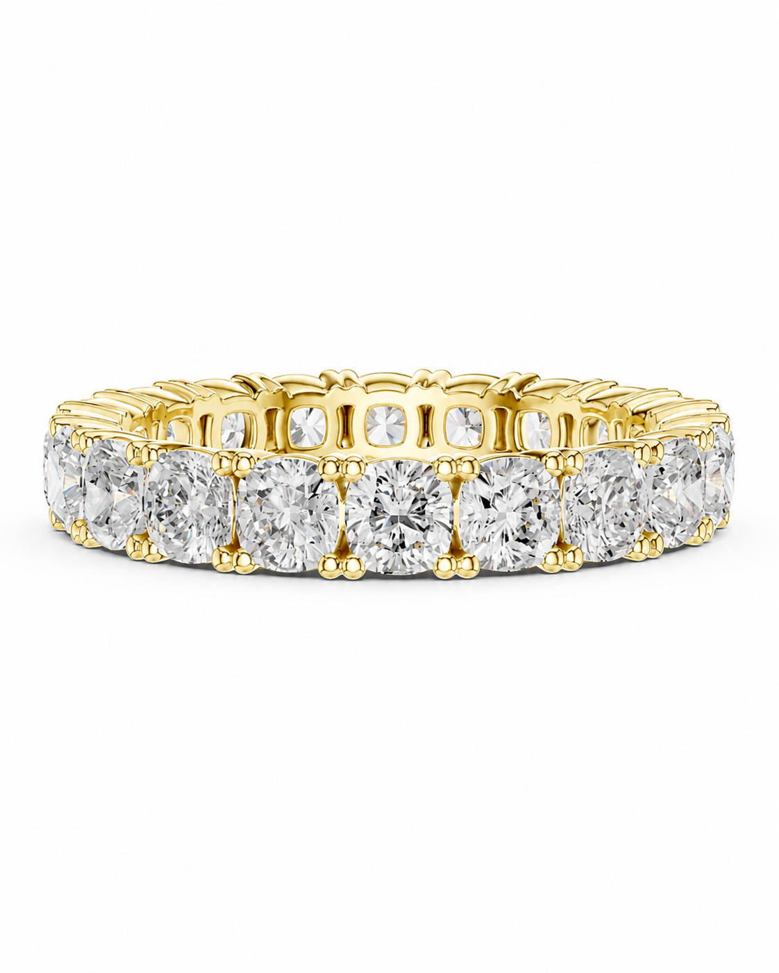 color_10K_YG, color_14K_YG &&A yellow gold eternity ring set with round brilliant-cut diamonds, shown on a clean white background.