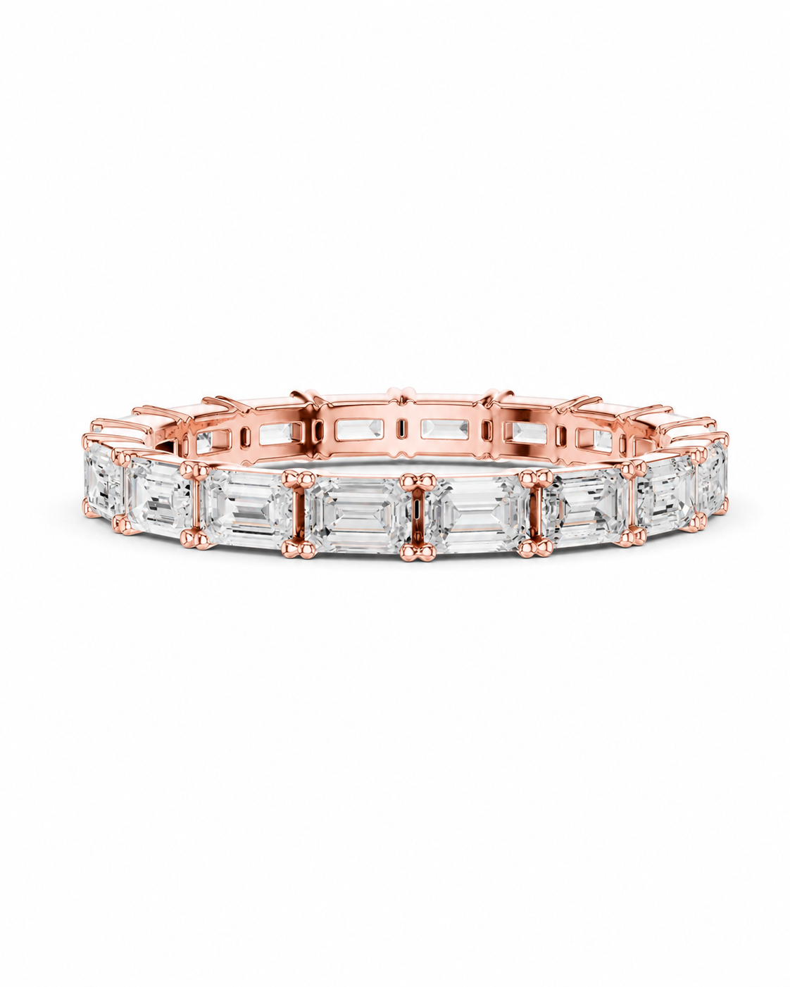 color_10K_RG, color_14K_RG &&A rose gold bracelet featuring a row of baguette-cut clear gemstones in a prong setting, shown against a plain white background.