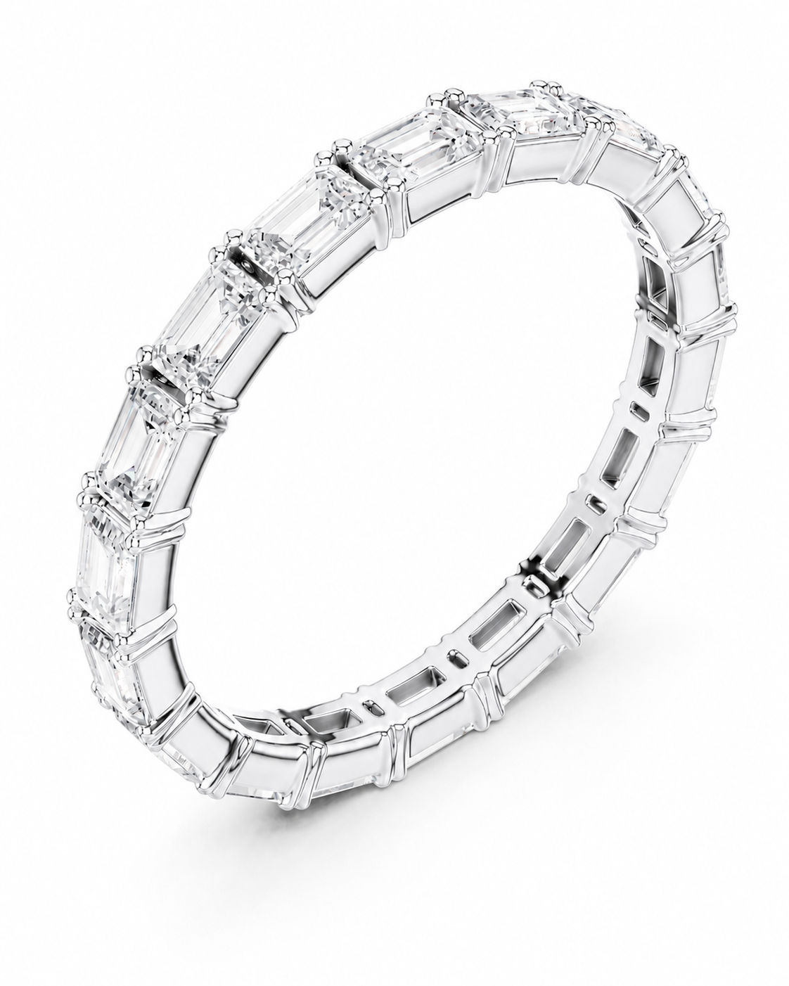 color_925_SIL,color_935_ARG,color_10K_WG, color_14K_WG &&A silver tennis-style eternity ring featuring baguette and round-cut clear stones, shown on a clean white background.