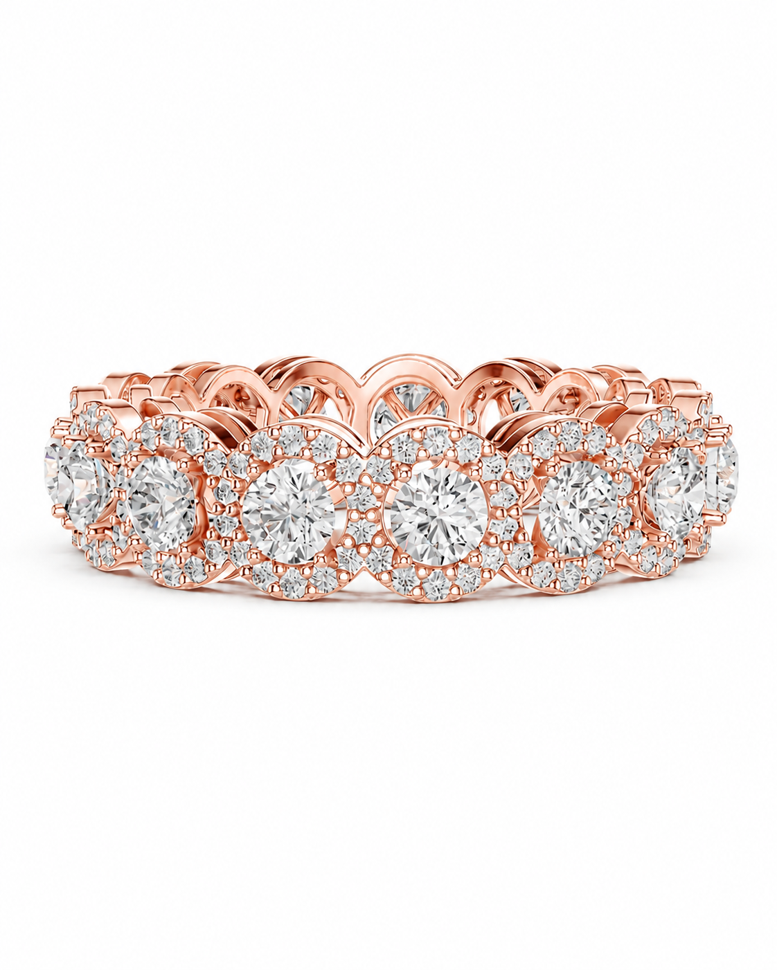 color_10K_RG, color_14K_RG &&A rose gold eternity band ring paved with round diamonds, shown on a clean white background.