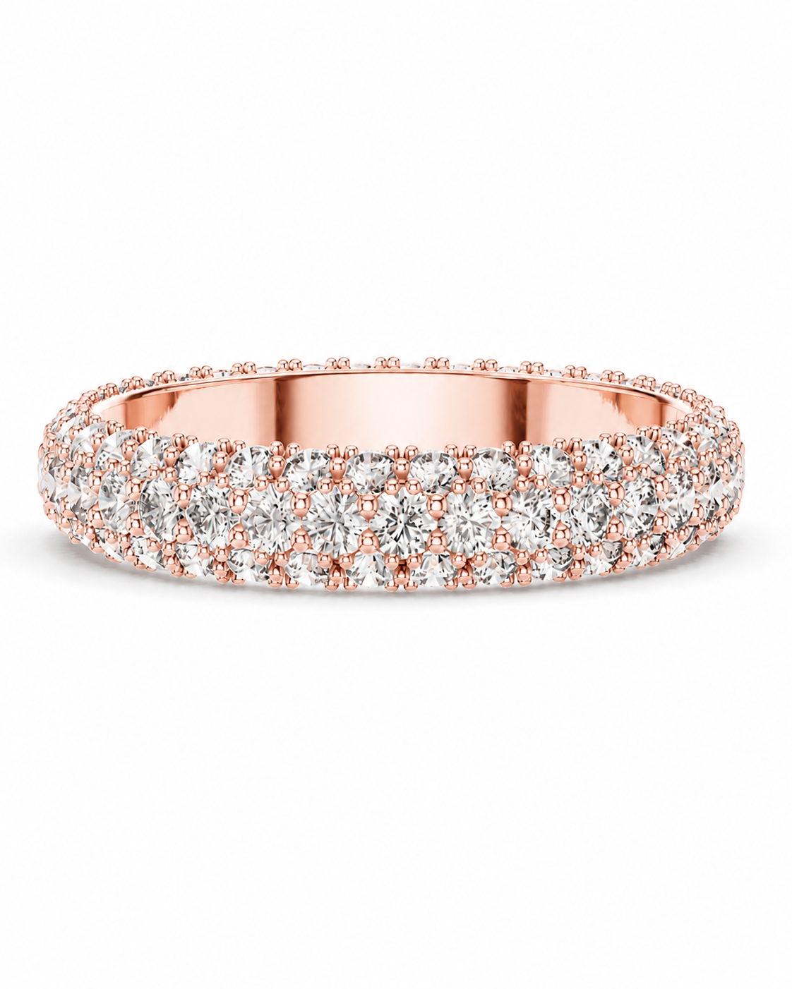color_10K_RG, color_14K_RG &&A rose gold eternity ring paved with round brilliant-cut diamonds, shown on a clean white background.