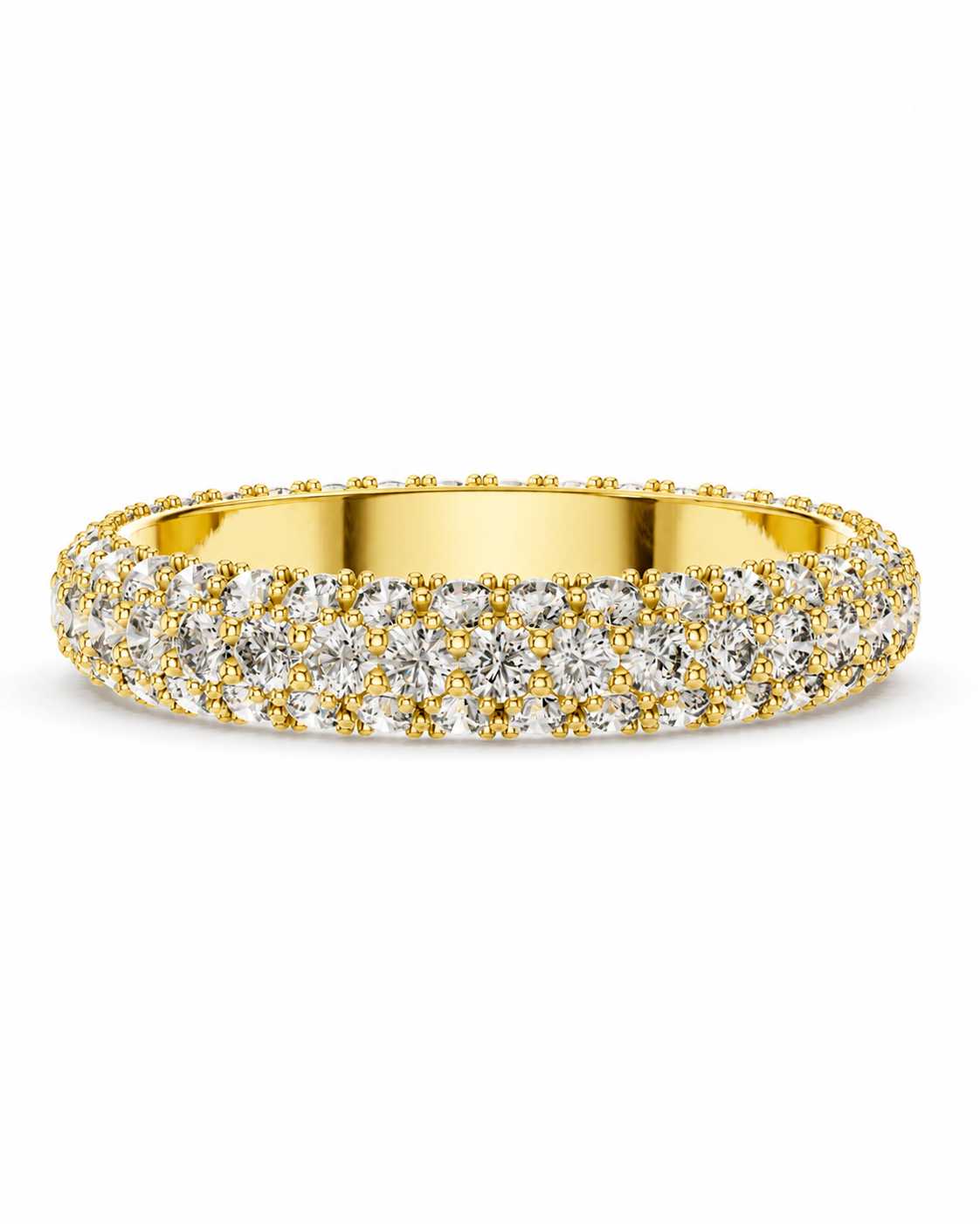 color_10K_YG, color_14K_YG &&A yellow gold eternity ring paved with round brilliant-cut diamonds, shown on a clean white background.