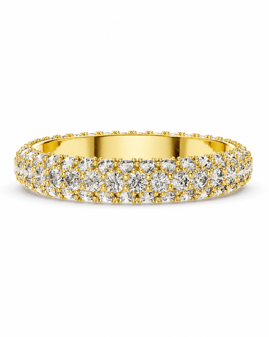 color_10K_YG, color_14K_YG &&A yellow gold eternity ring paved with round brilliant-cut diamonds, shown on a clean white background.