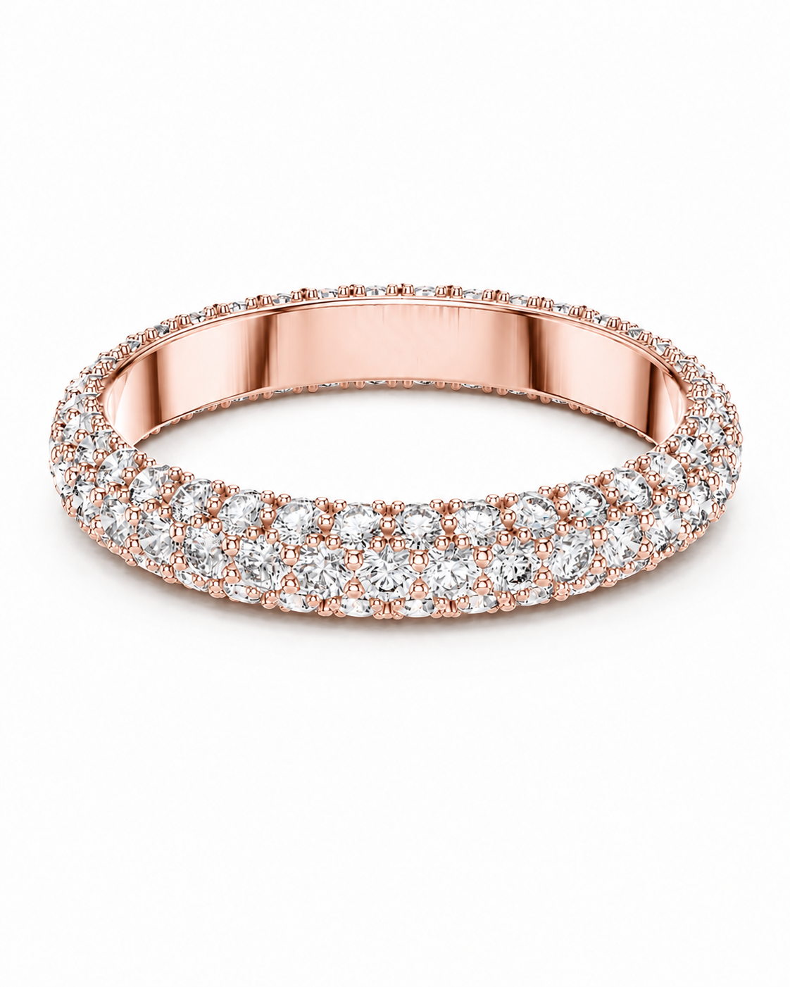 color_10K_RG, color_14K_RG &&A rose gold eternity ring paved with round brilliant-cut diamonds, shown on a clean white background.