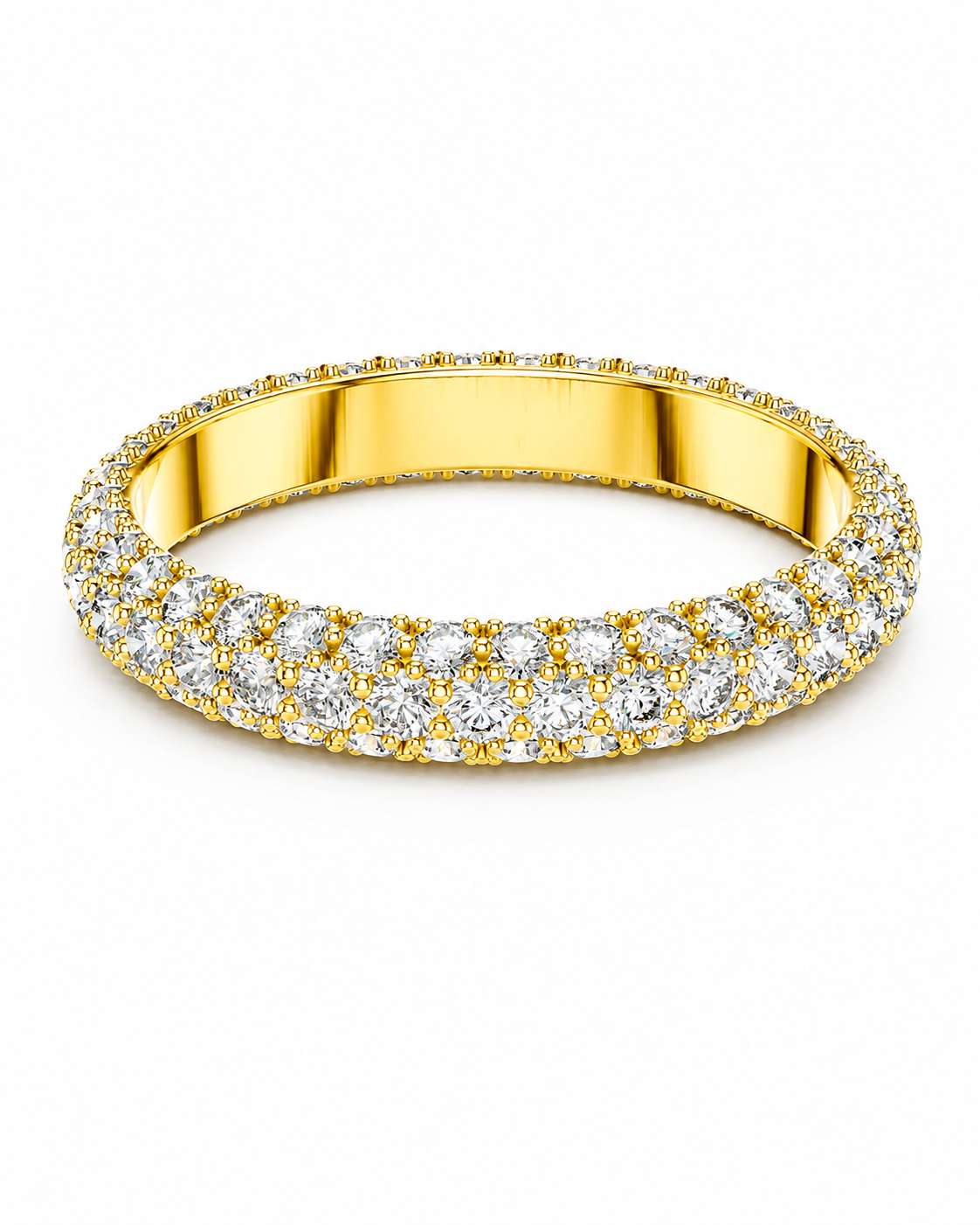 color_10K_YG, color_14K_YG &&A yellow gold eternity ring paved with round brilliant-cut diamonds, shown on a clean white background.