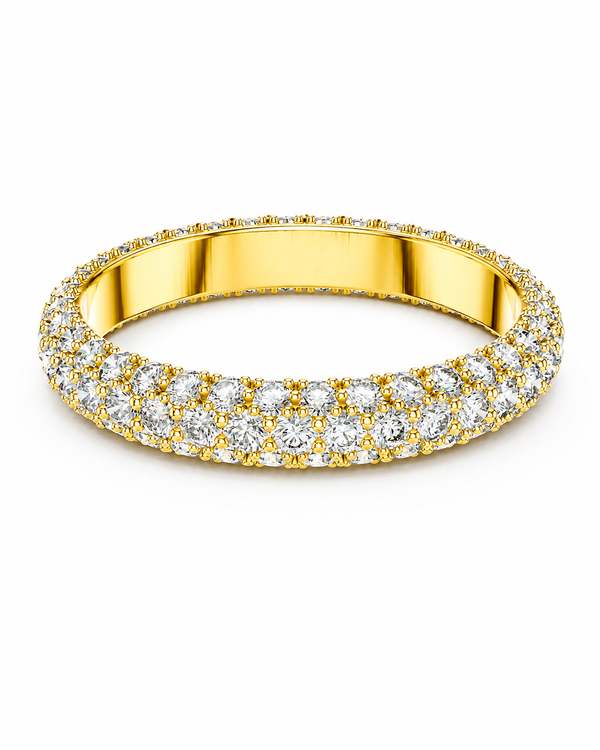 color_10K_YG, color_14K_YG &&A yellow gold eternity ring paved with round brilliant-cut diamonds, shown on a clean white background.