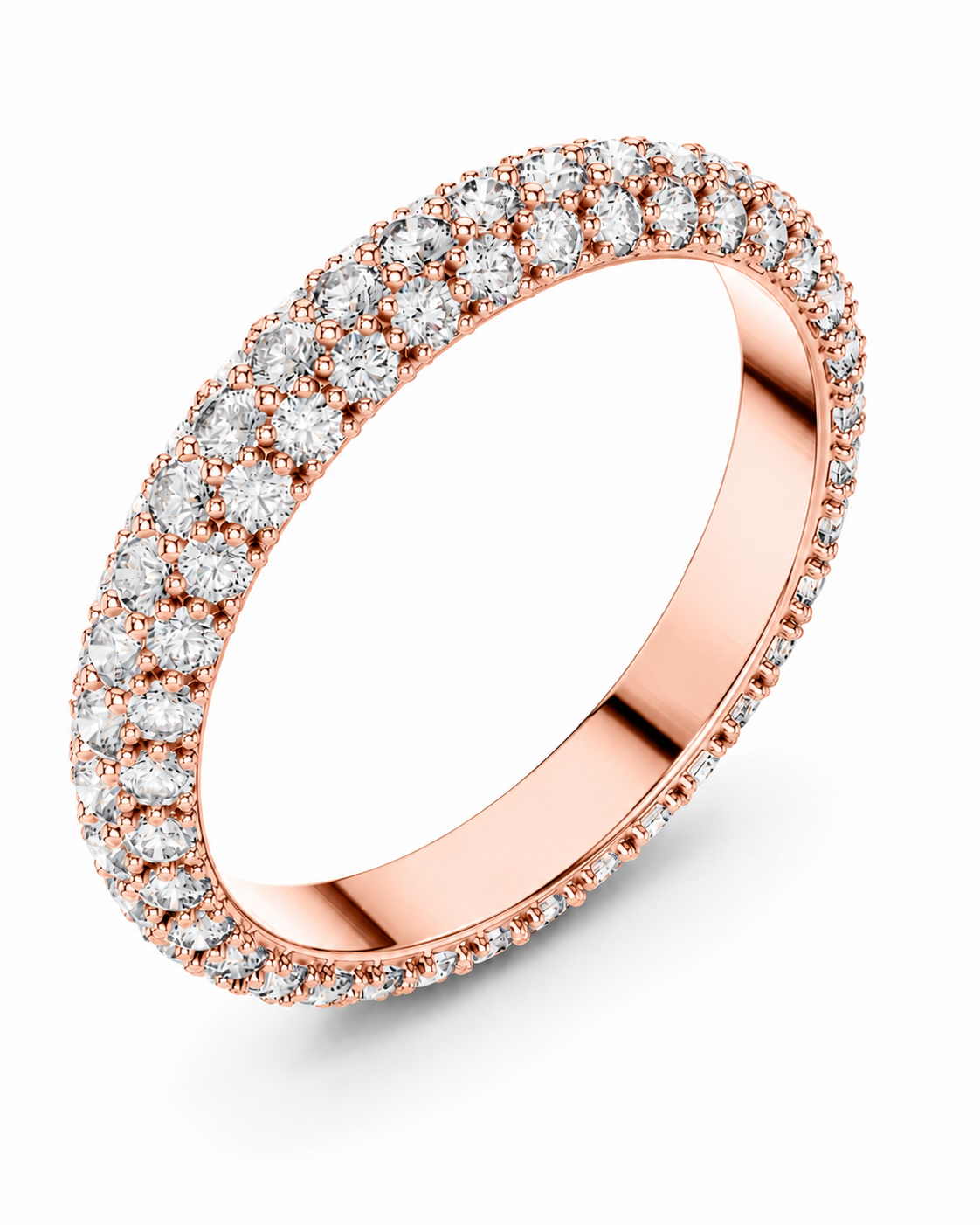 color_10K_RG, color_14K_RG &&A rose gold eternity ring paved with round brilliant-cut diamonds, shown on a clean white background.