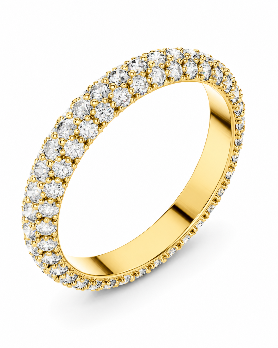 color_10K_YG, color_14K_YG &&A yellow gold eternity ring paved with round brilliant-cut diamonds, shown on a clean white background.