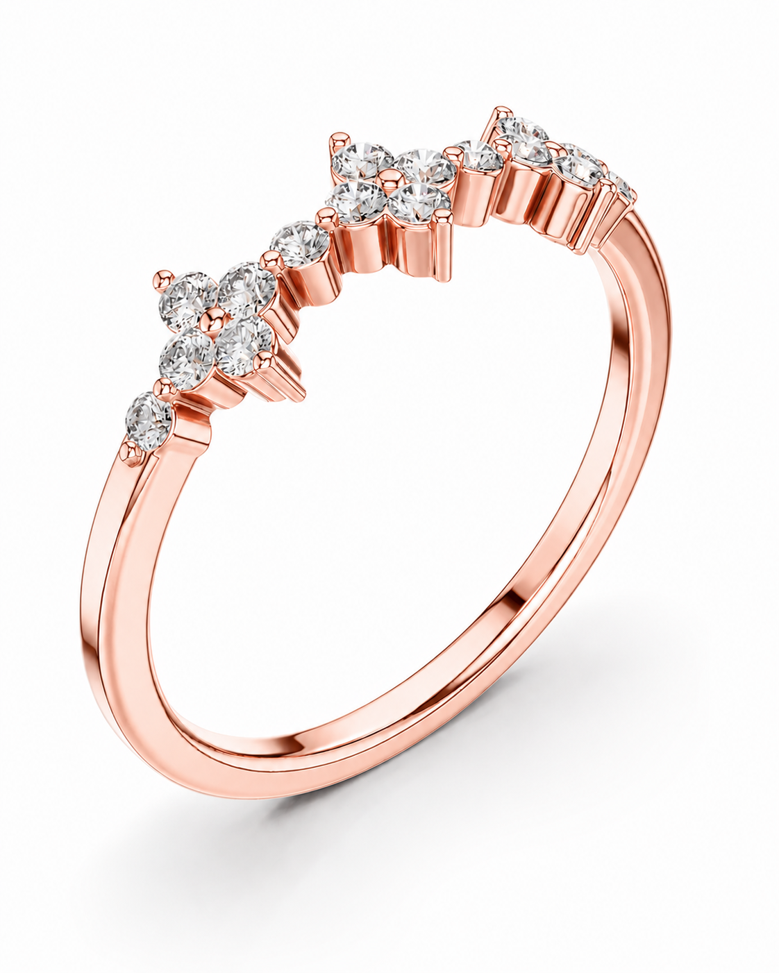 color_10K_RG, color_14K_RG &&A rose gold ring with a curved row of small clear gemstones, photographed on a clean white background.