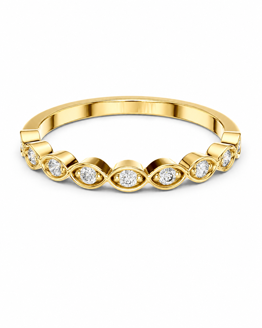color_10K_YG, color_14K_YG &&A yellow gold eternity-style ring featuring a continuous row of small round-cut clear gemstones in bezel settings, shown on a clean white background.