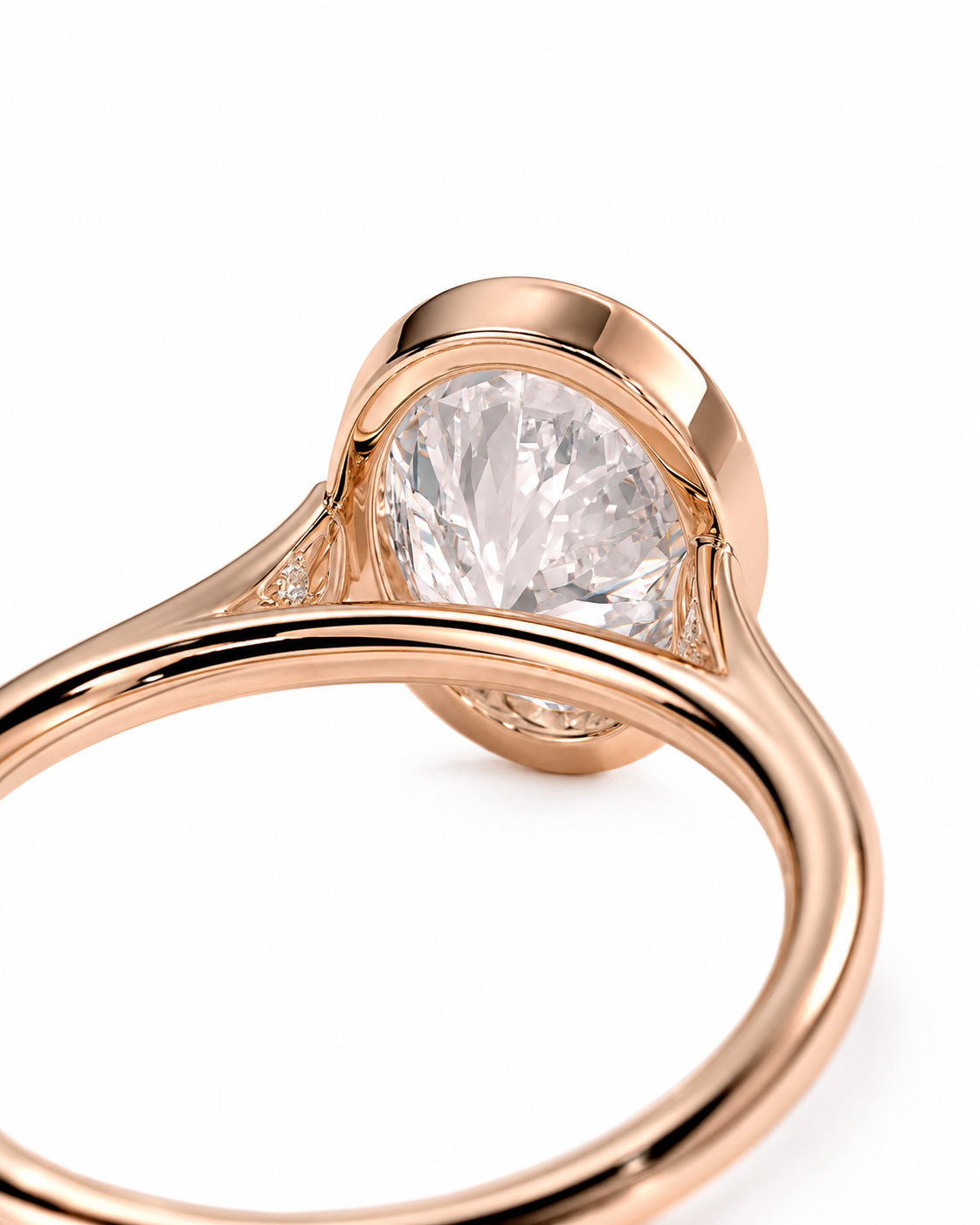 color_10K_RG, color_14K_RG &&Rose gold ring with a large oval clear gemstone in a prong setting, shown close-up on a white background.