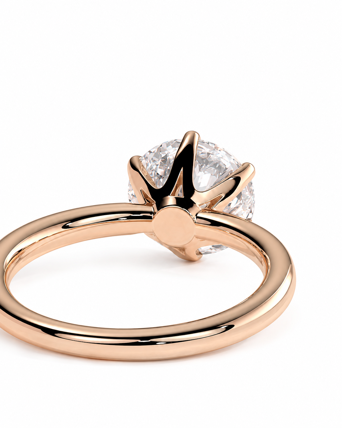 color_10K_RG, color_14K_RG &&A close-up shot of a rose gold solitaire engagement ring with a round brilliant-cut diamond on a clean white background.