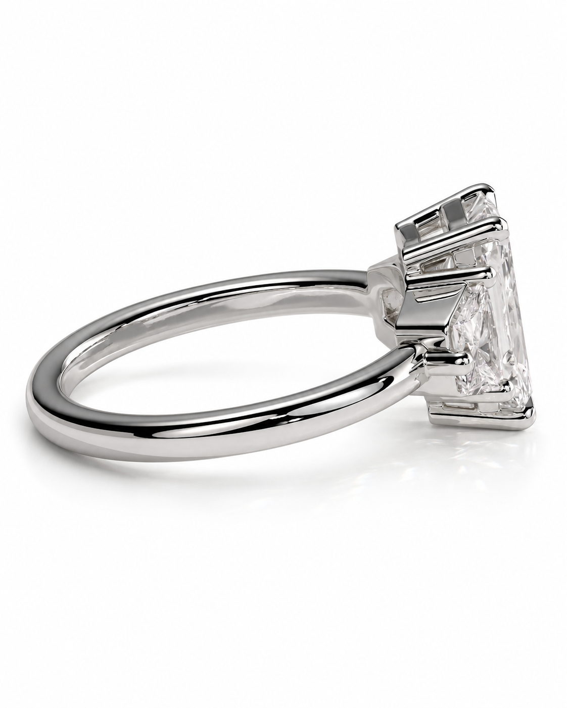 color_925_SIL,color_935_ARG,color_10K_WG, color_14K_WG &&A silver-toned diamond ring with a large rectangular clear gemstone in a prong setting, shown on a clean white background.