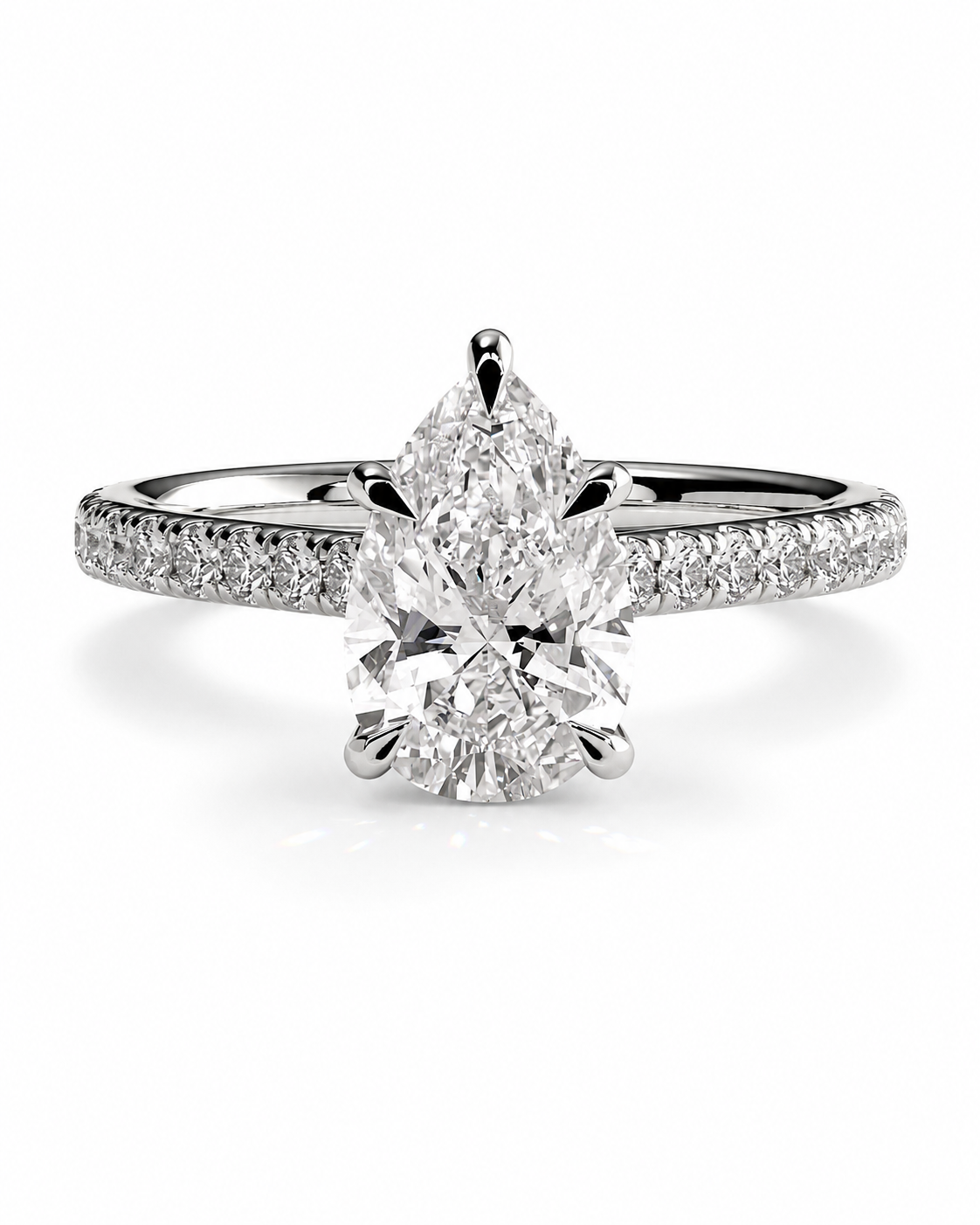color_925_SIL,color_935_ARG,color_10K_WG, color_14K_WG &&A pear-cut diamond engagement ring with a pavé diamond band, shown on a clean white background.