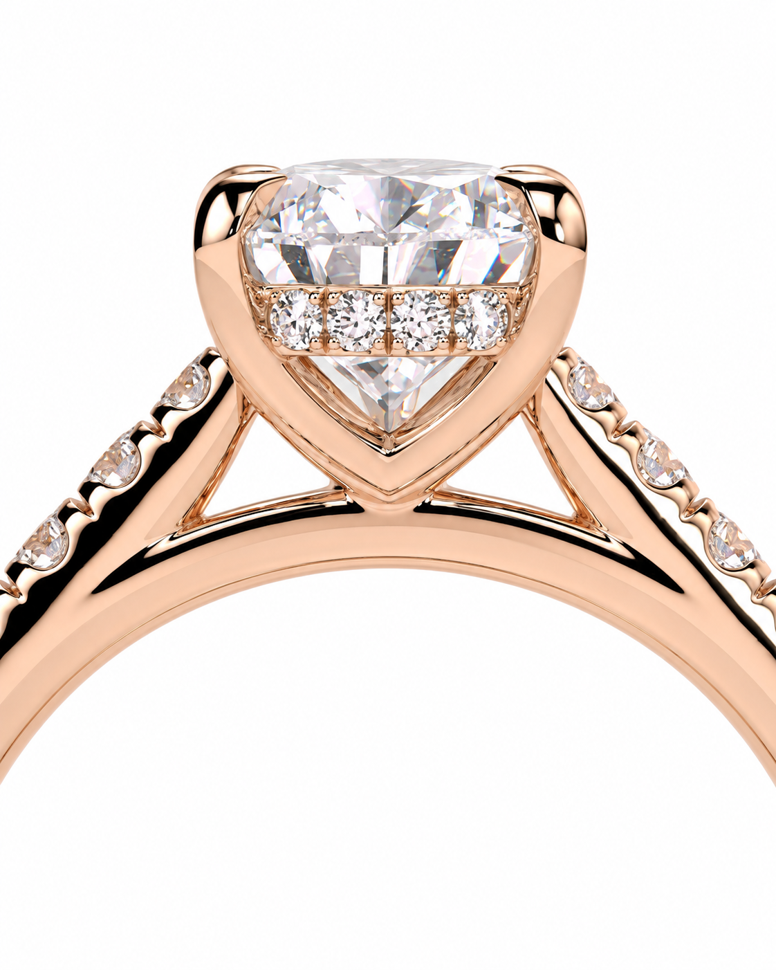 color_10K_RG, color_14K_RG &&Rose gold diamond ring with a large heart-shaped clear center stone and smaller diamonds along the band, shown on a white background.