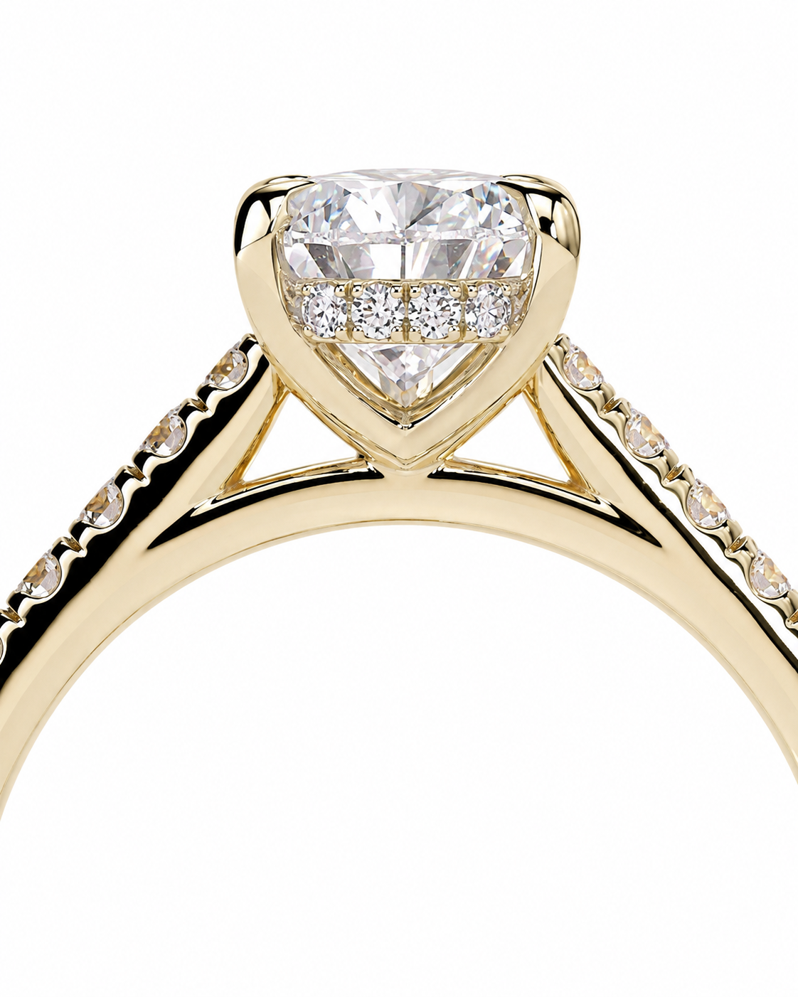 color_10K_YG, color_14K_YG &&A close-up of a yellow gold ring featuring a large heart-shaped clear gemstone in a prong setting, with smaller diamonds along the band, shown against a plain white background.