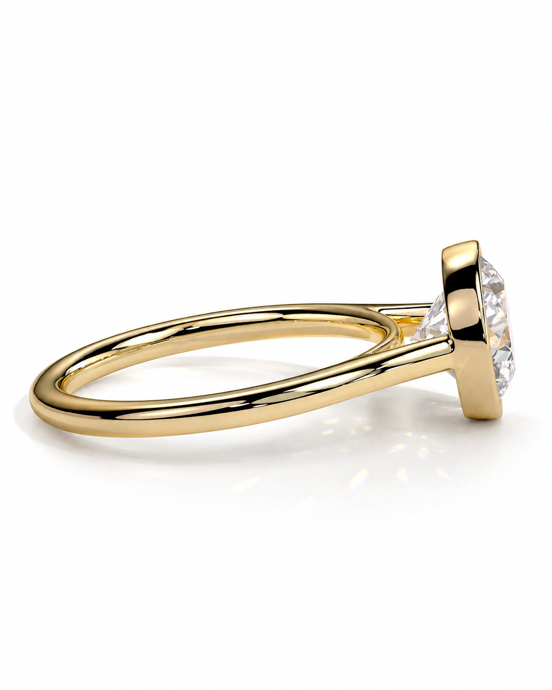 color_10K_YG, color_14K_YG &&A yellow gold solitaire ring with a marquise-cut diamond, shown in a side profile view on a clean white background.