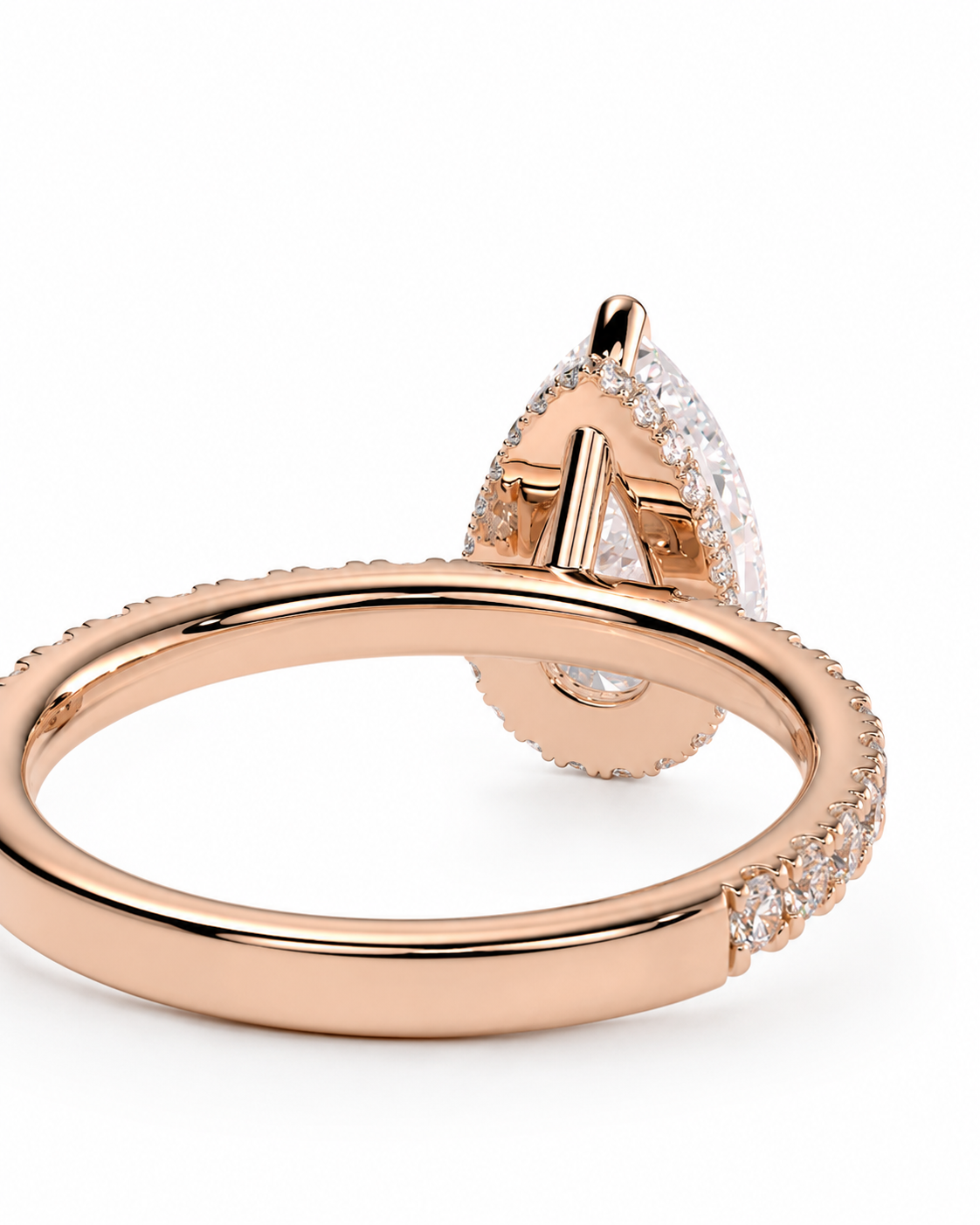 color_10K_RG, color_14K_RG &&Rose gold ring with a teardrop-shaped diamond cluster and pavé-set band, shown on a clean white background.