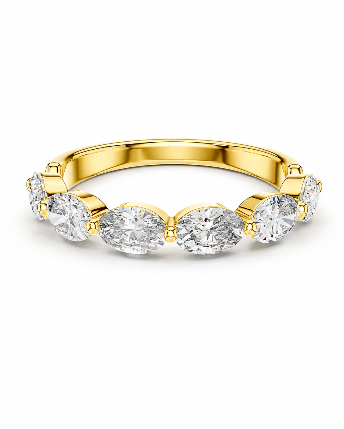 color_10K_YG, color_14K_YG &&A yellow gold ring featuring five marquise-cut clear gemstones in a row, set against a clean white background.