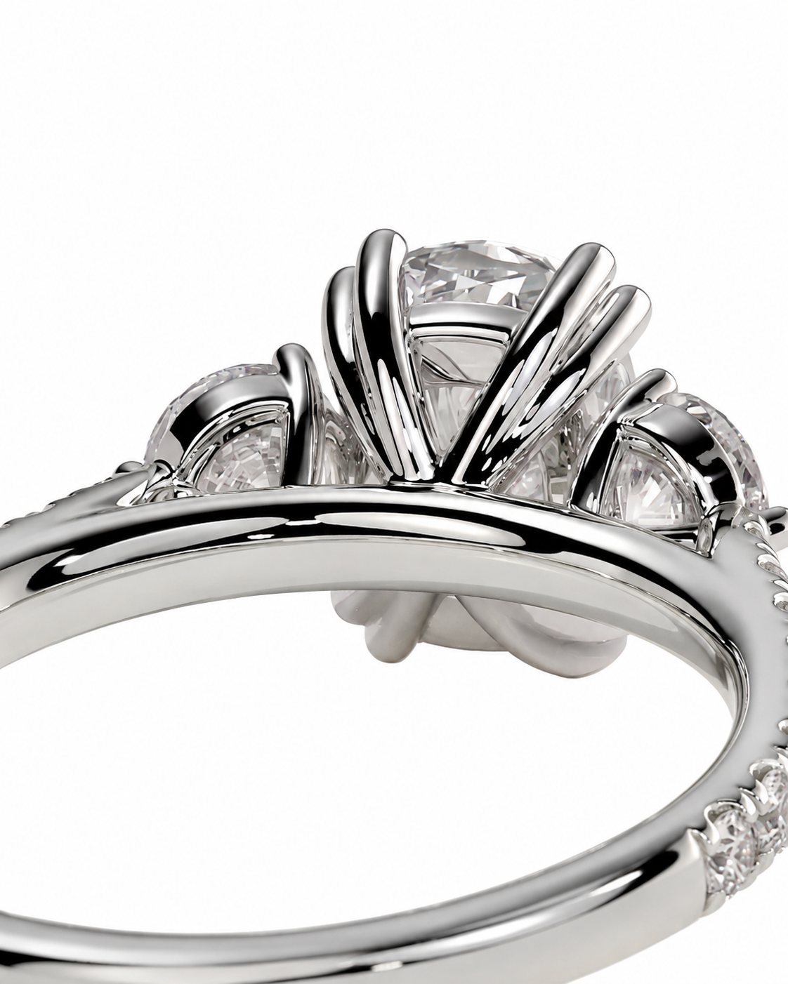 color_925_SIL,color_935_ARG,color_10K_WG, color_14K_WG &&A close-up of a silver-toned ring featuring a large round center stone and smaller accent stones along the band, shown on a plain white background.