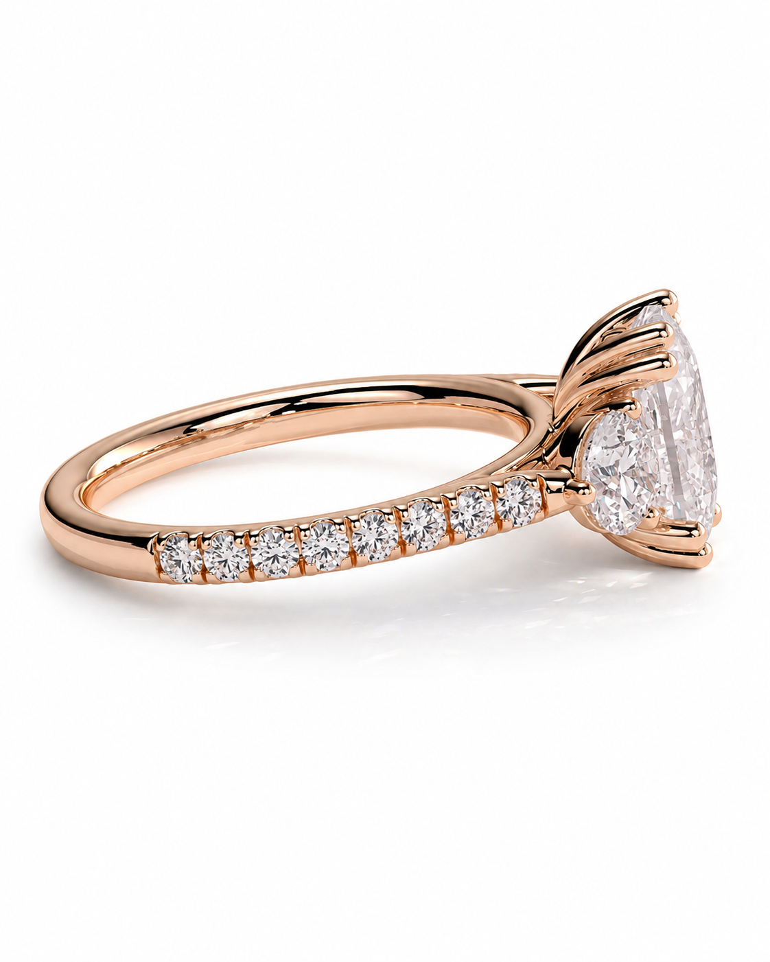 color_10K_RG, color_14K_RG &&Rose gold diamond ring with a heart-shaped diamond center stone and a pavé band, shown on a white background.