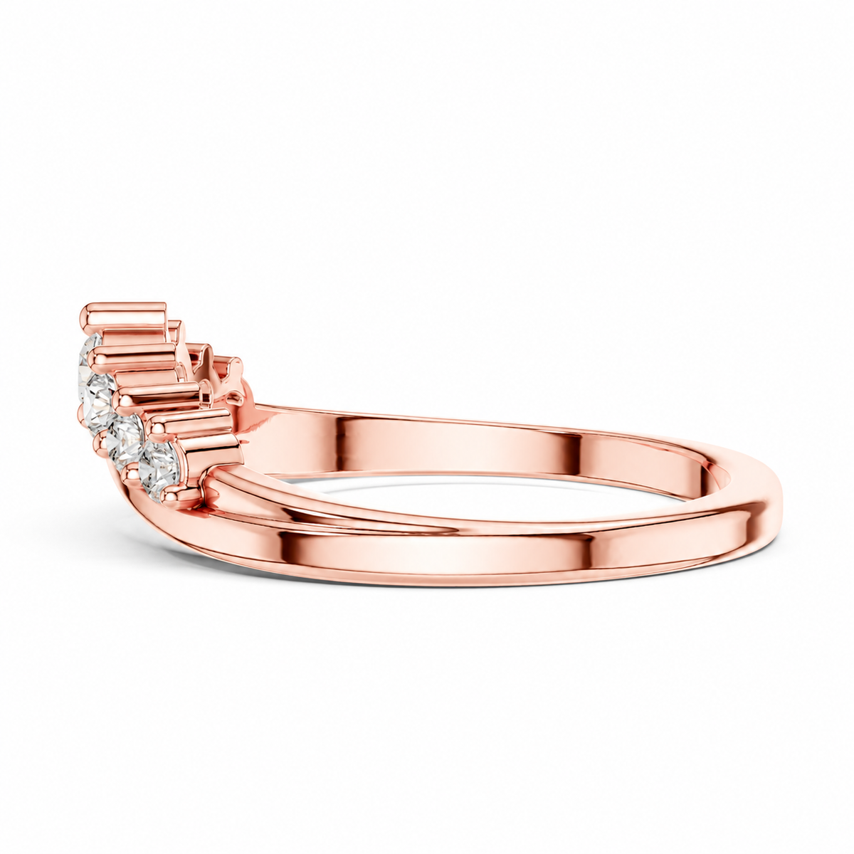 color_10K_RG, color_14K_RG &&A rose gold double-band ring with a row of small round-cut clear stones on the front band, shown against a plain white background.