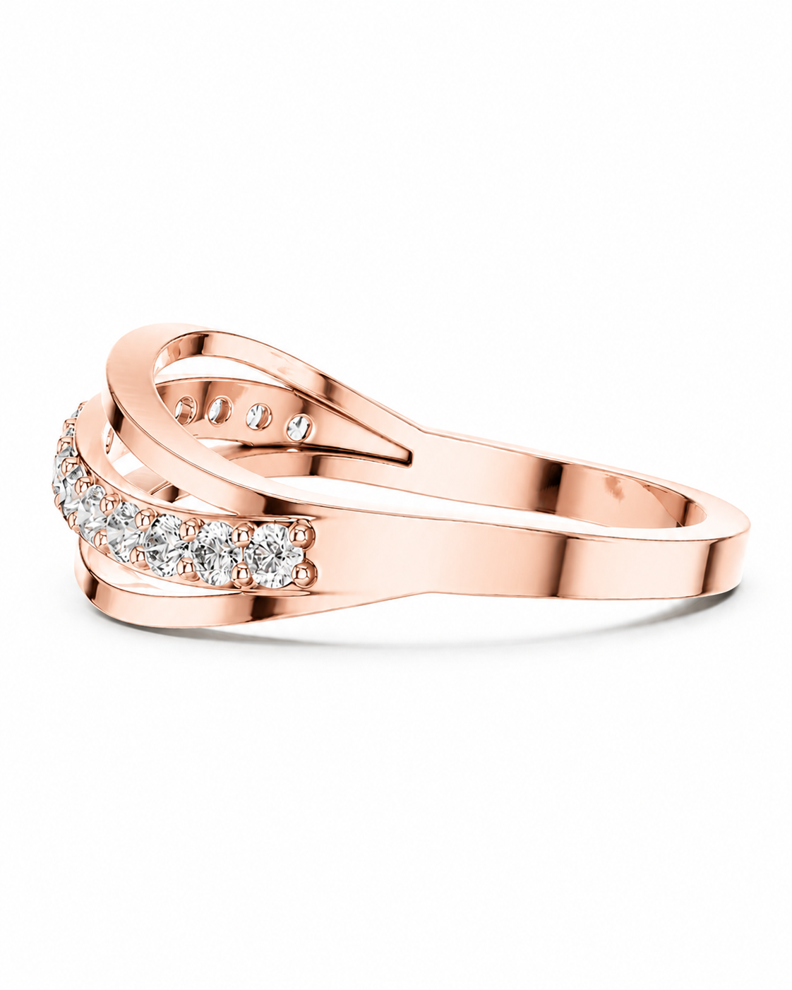 color_10K_RG, color_14K_RG &&A rose gold ring with a double-band design, featuring a row of small clear pavé diamonds on the front, set against a clean white background.