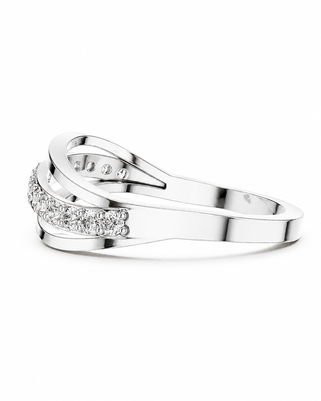 color_925_SIL,color_935_ARG,color_10K_WG, color_14K_WG &&A silver-toned double-band ring with a pavé diamond accent on the front band, shown on a clean white background.