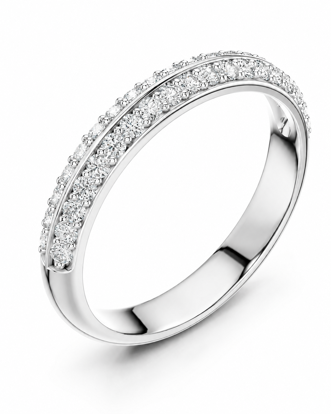 color_925_SIL,color_935_ARG,color_10K_WG, color_14K_WG &&A silver-toned double-row diamond eternity ring on a clean white background.