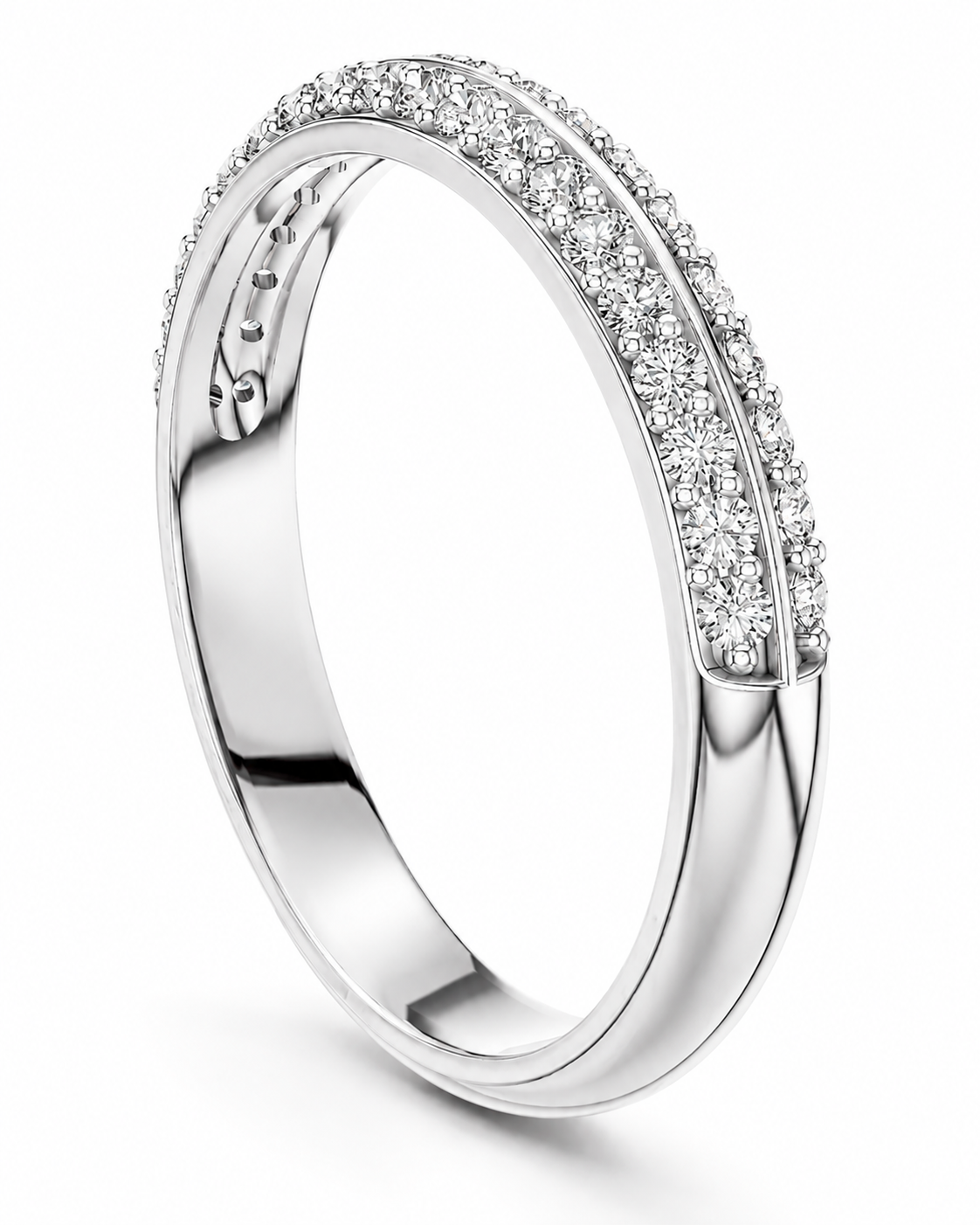color_925_SIL,color_935_ARG,color_10K_WG, color_14K_WG &&A silver-toned band ring featuring a double row of pavé-set clear stones along the upper half, shown on a clean white background.