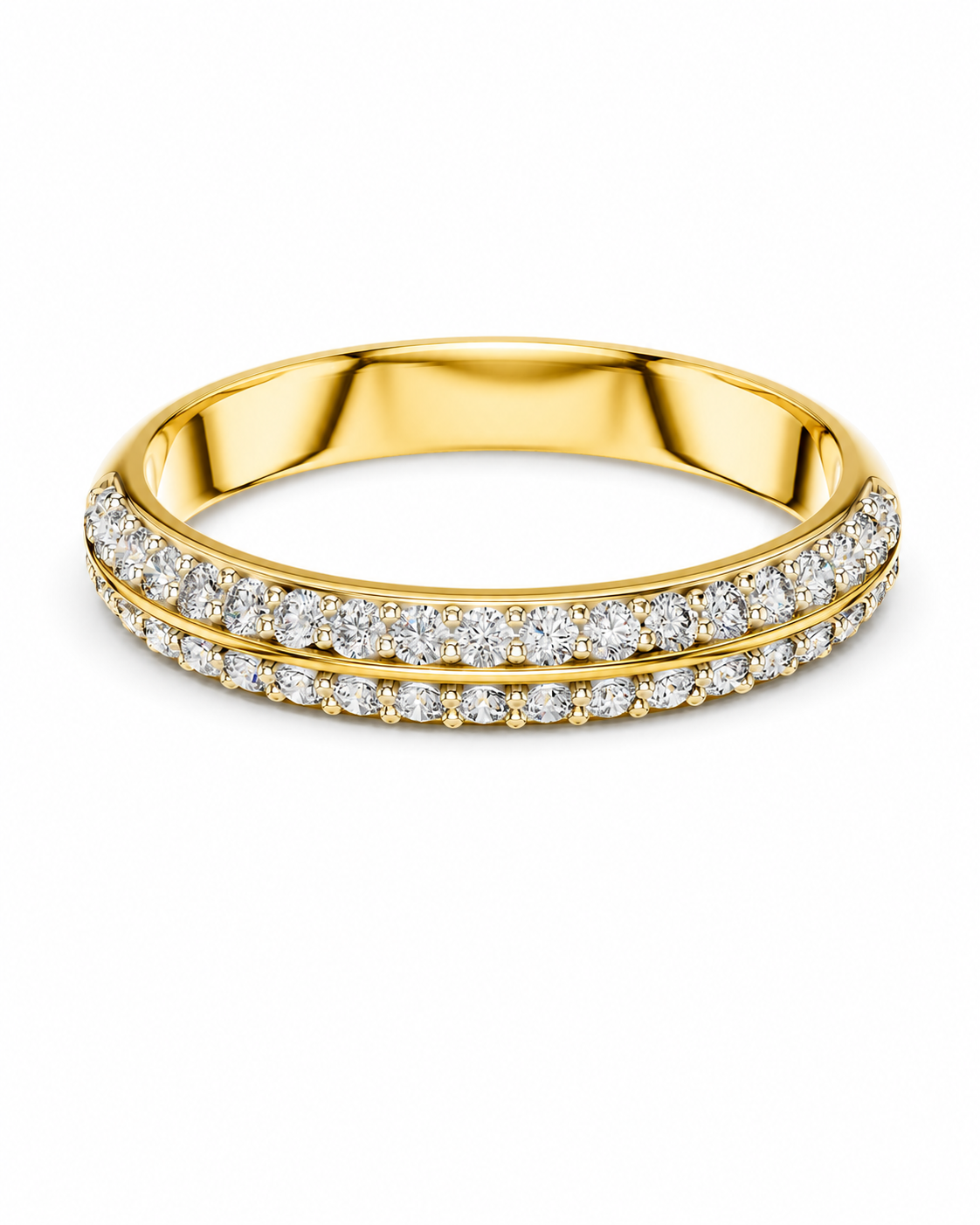 color_10K_YG, color_14K_YG &&A yellow gold eternity ring featuring two rows of pavé-set round diamonds on a clean white background.